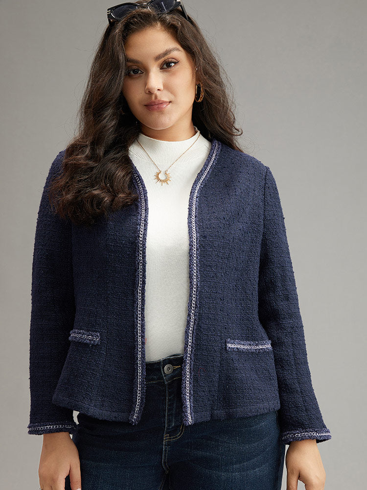 Solid Open Front Patchwork Stitch Blazer