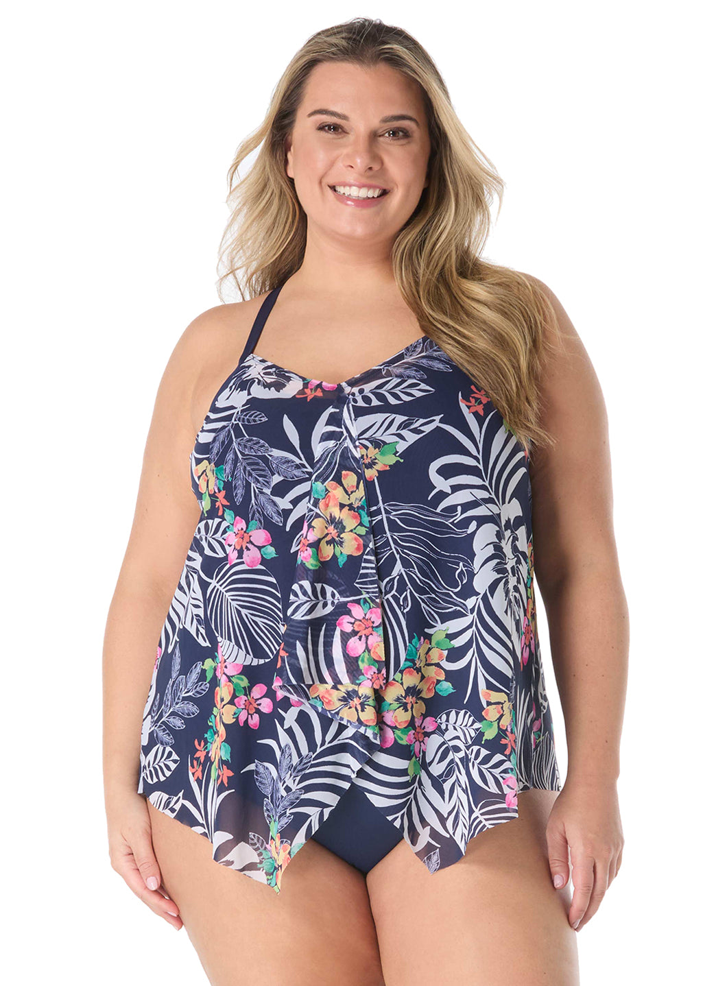 Beach House Women's Plus Size Indigo Jungle Kerry Mesh Tankini Top