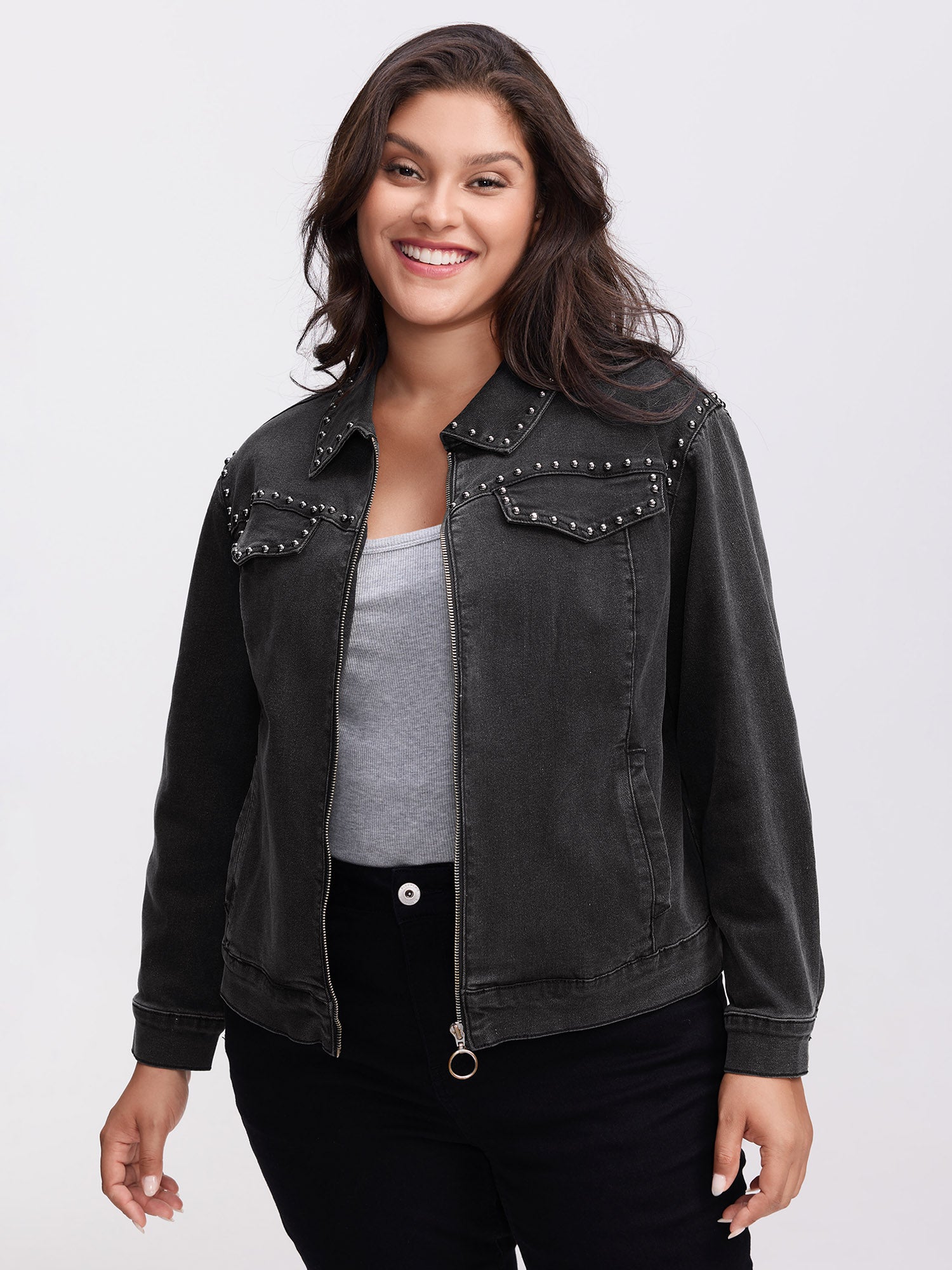 Denim Chest Flaps Zipper Jacket