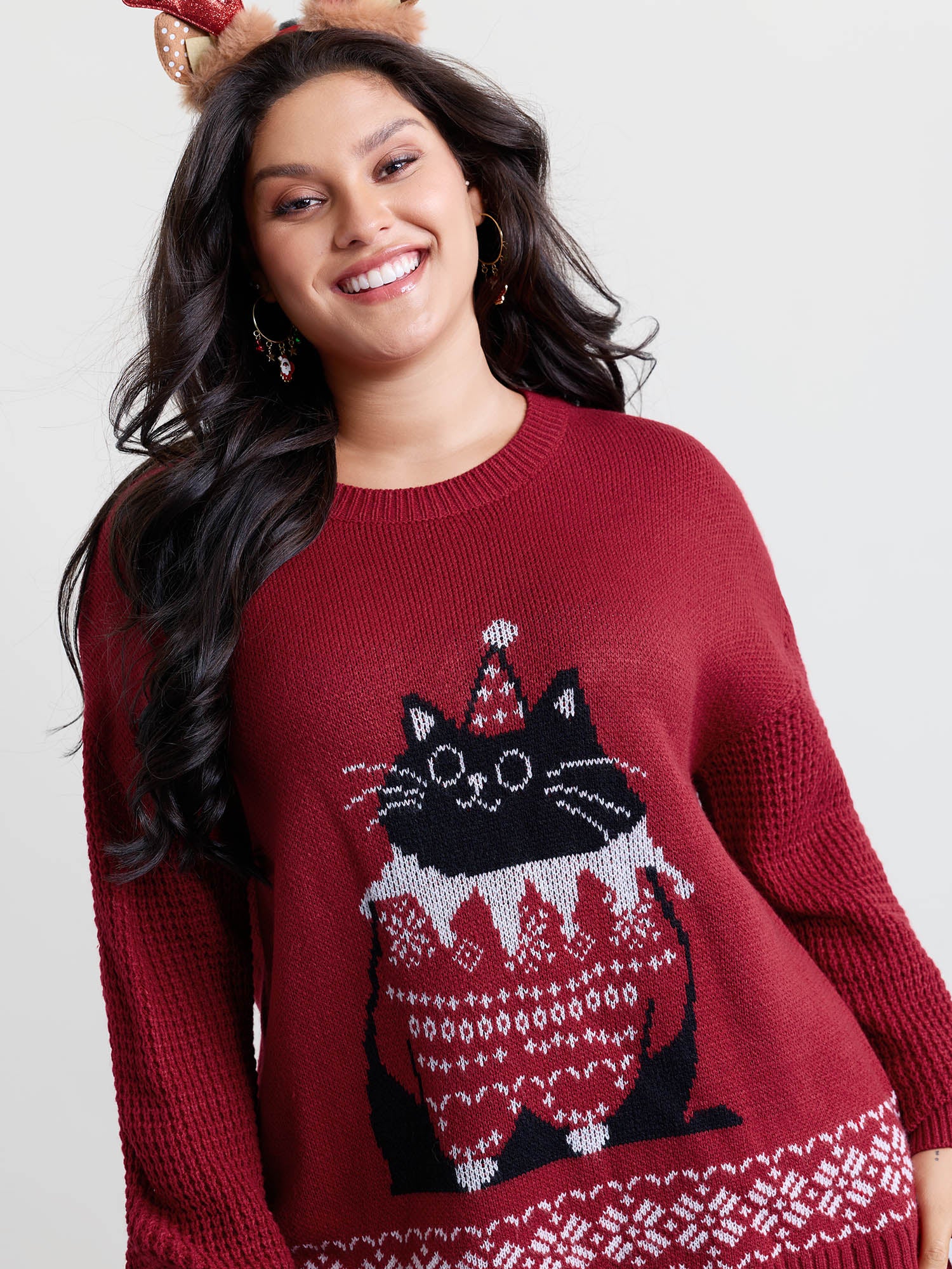 Festive Cat Micro Lantern Sleeve Pullover