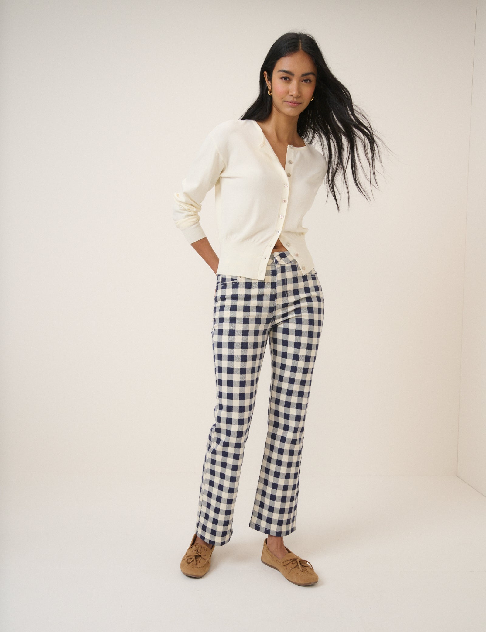 Navy Gingham Angel Kick Flare Jeans
