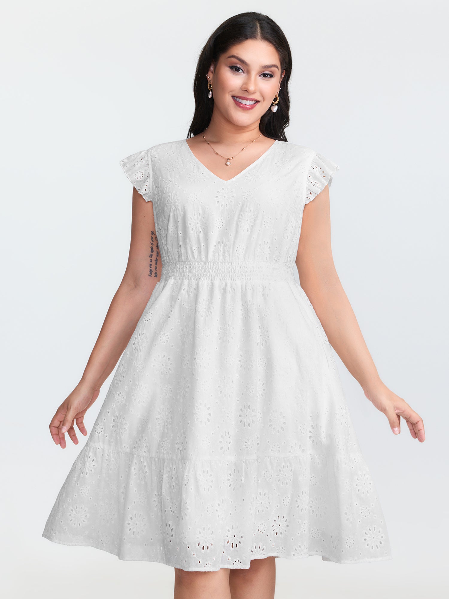 Cotton Lace Flutter Sleeve Mini Dress