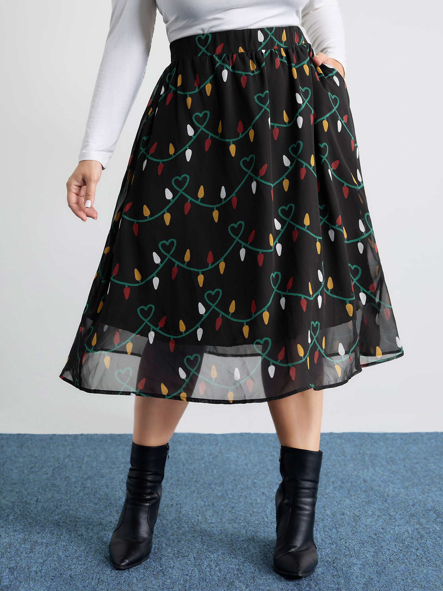 Tweed Fairy Lights Pockets Midi Skirt