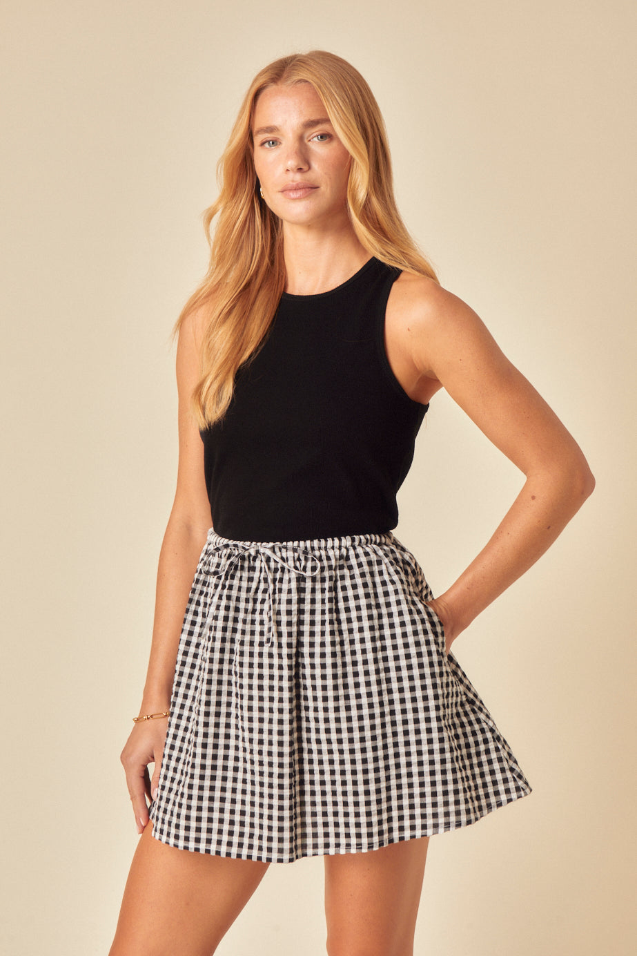 Black Gingham Mini Skirt