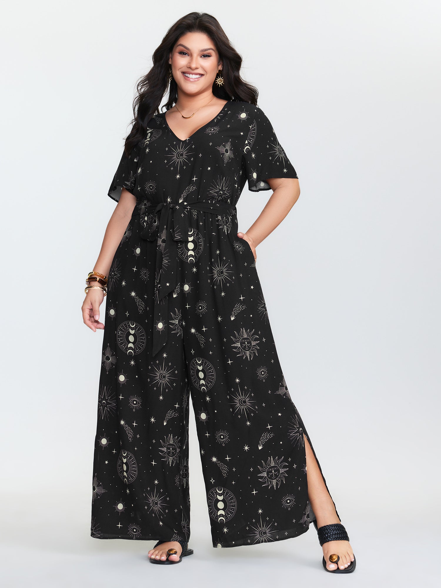 Supersoft Celestial Print Waist-Tie Jumpsuit