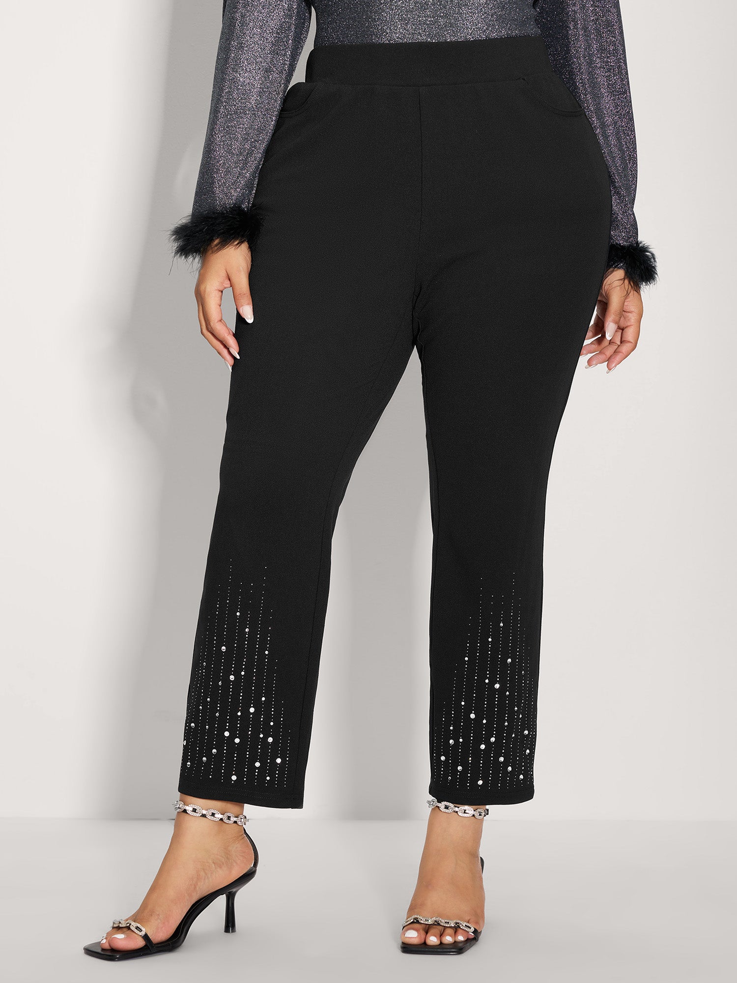 Stretchy Diamond Detail Hem Pants