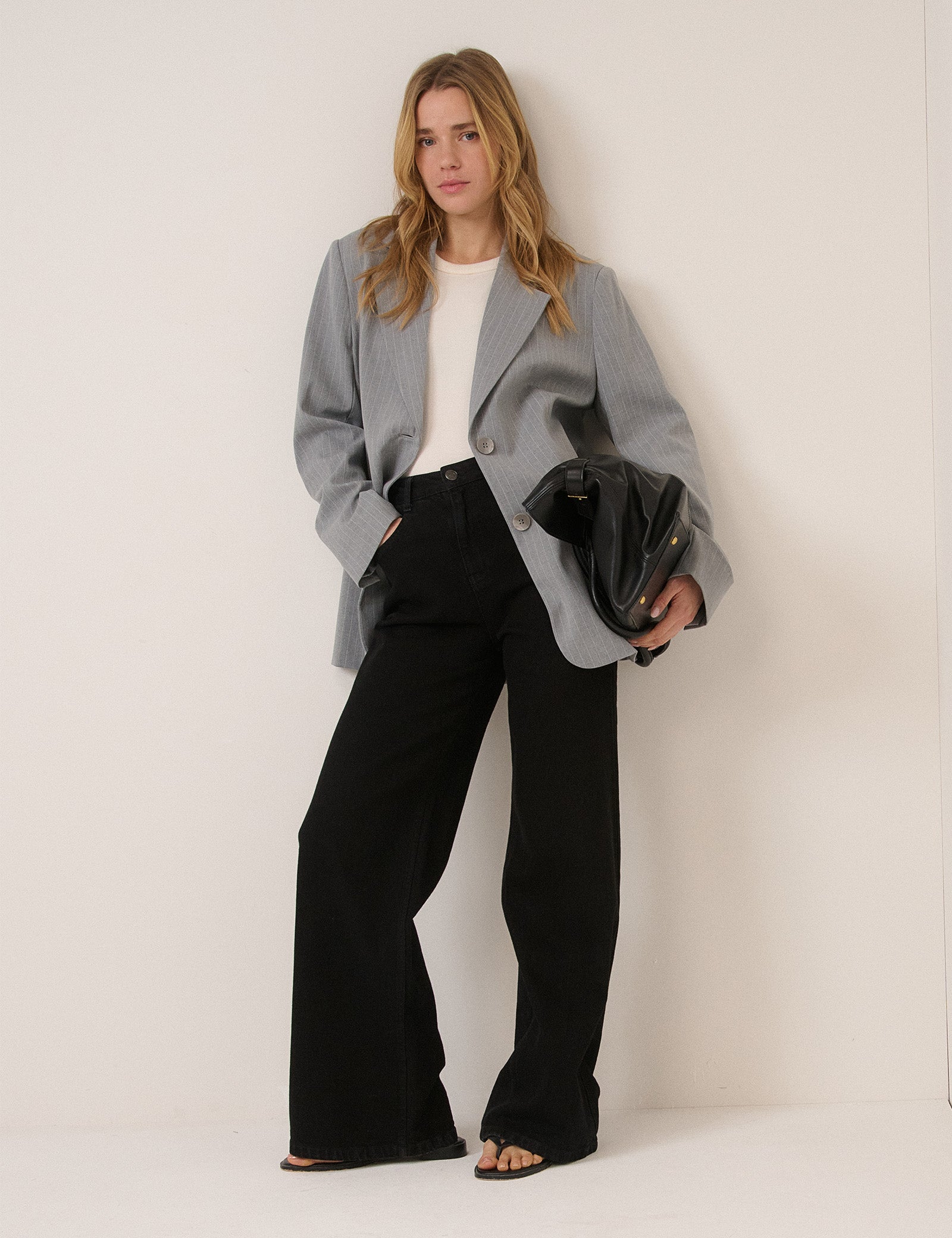 Grey Pinstripe Boyfriend Blazer