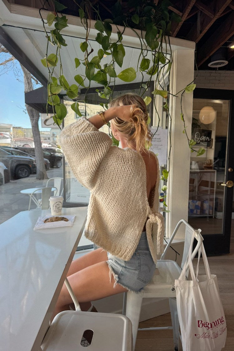 Holiday Cream Tie Up Knit Cardigan