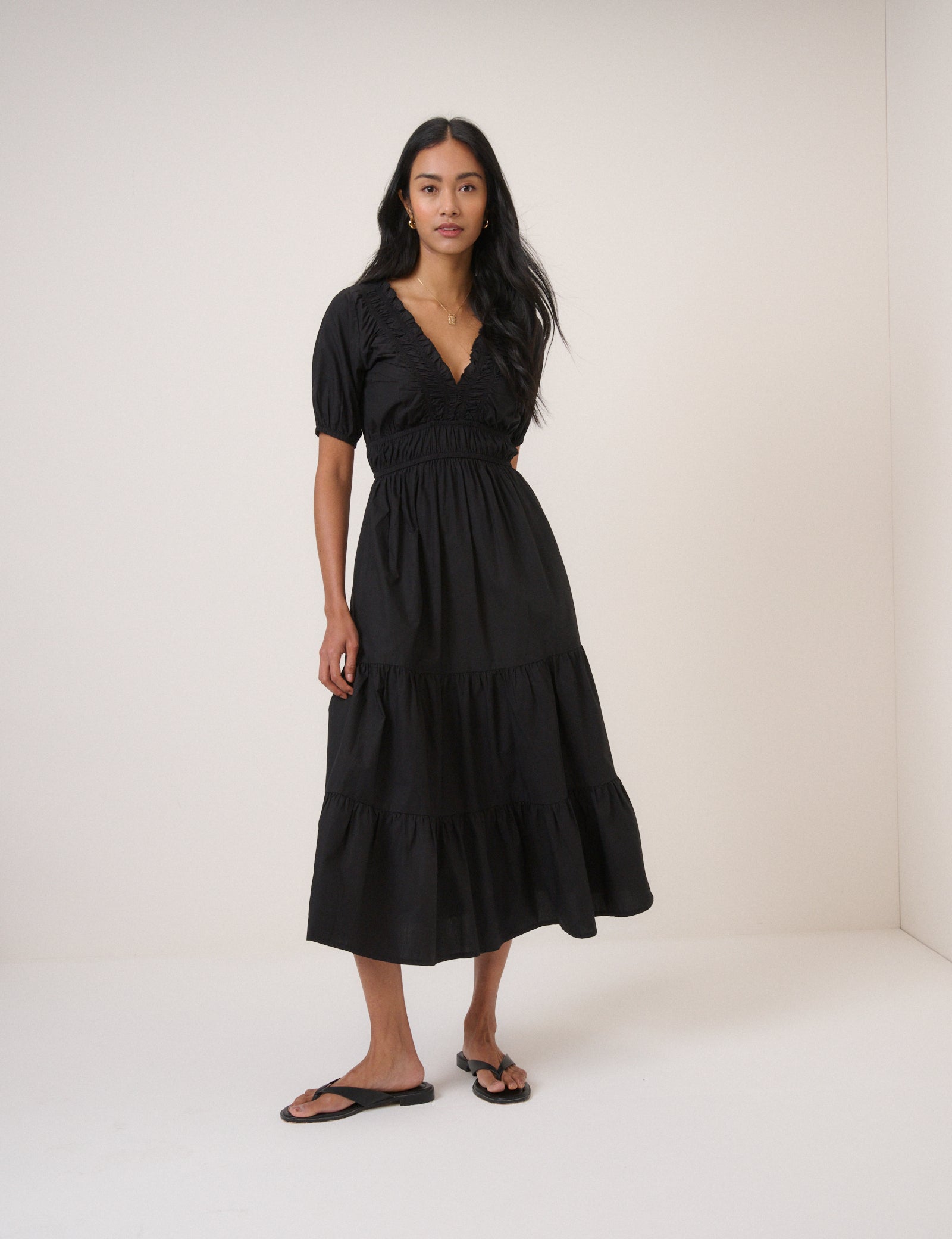 Black Tiered Madison Midi Dress