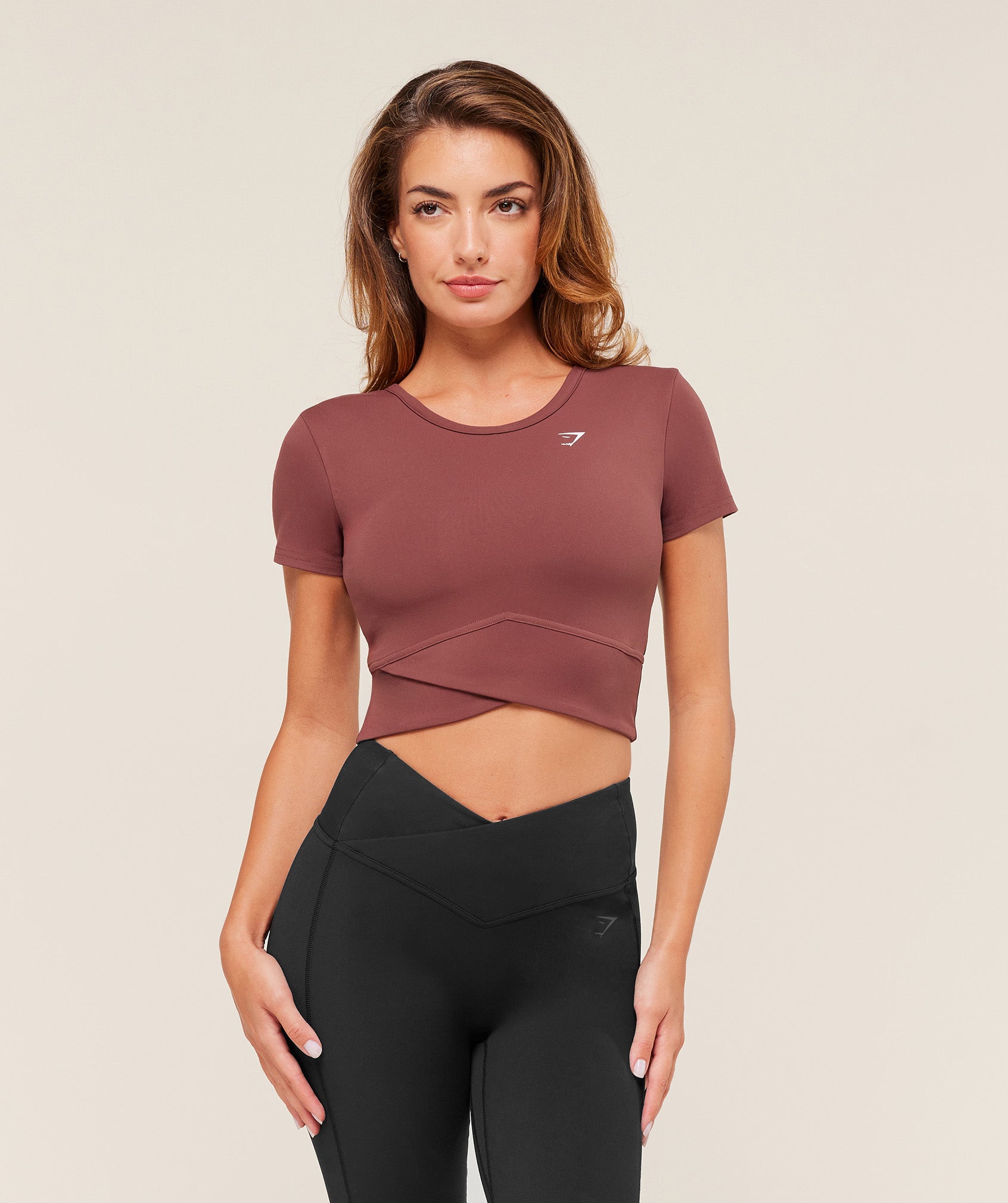 Gymshark Crossover Midi Top with Shelf - Burgundy Brown