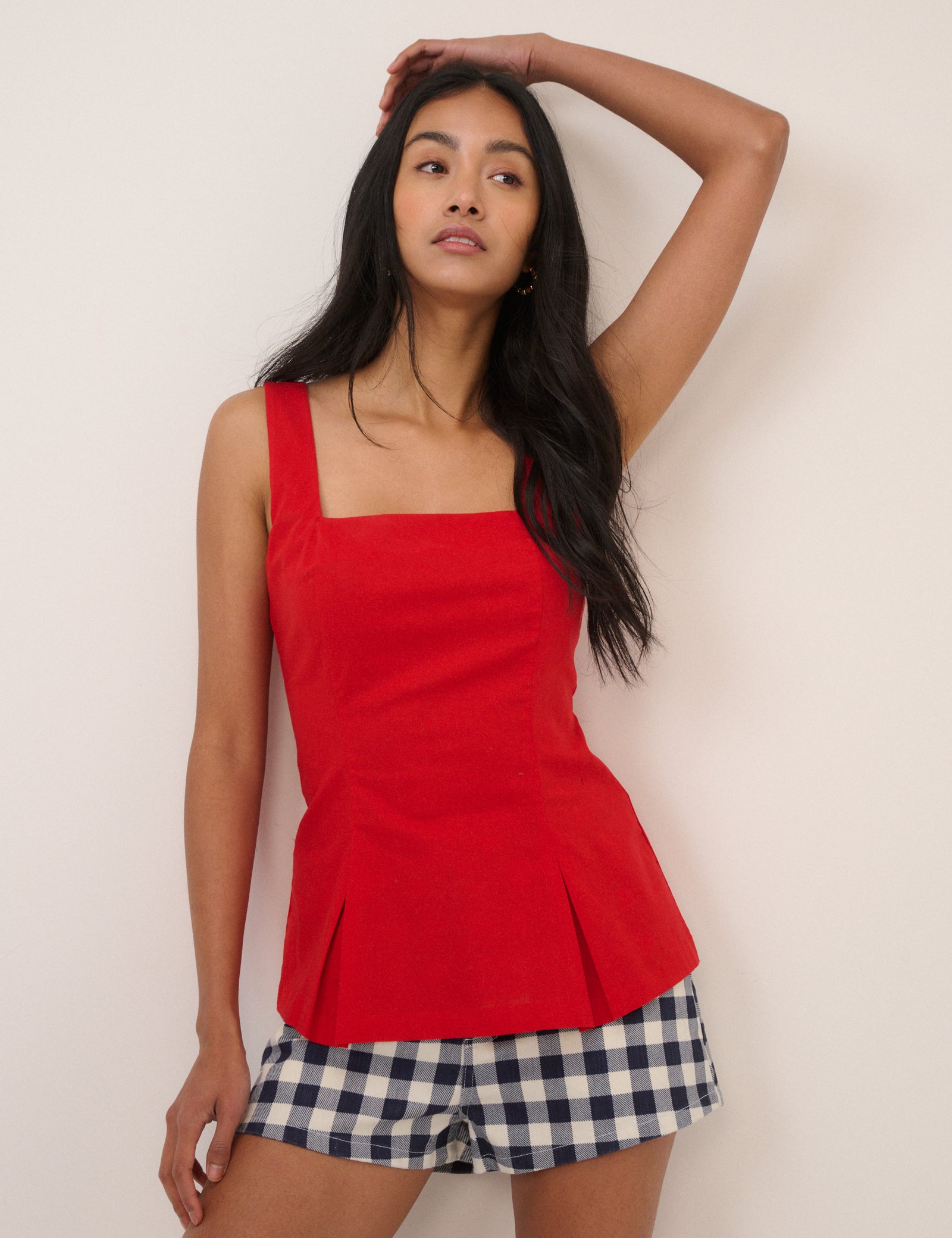 Red Square Neck Waistcoat Top