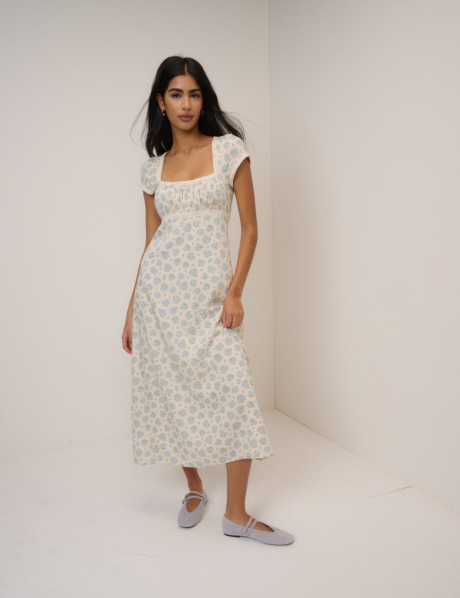 Blue Ditsy Floral Charlotte Midi Dress