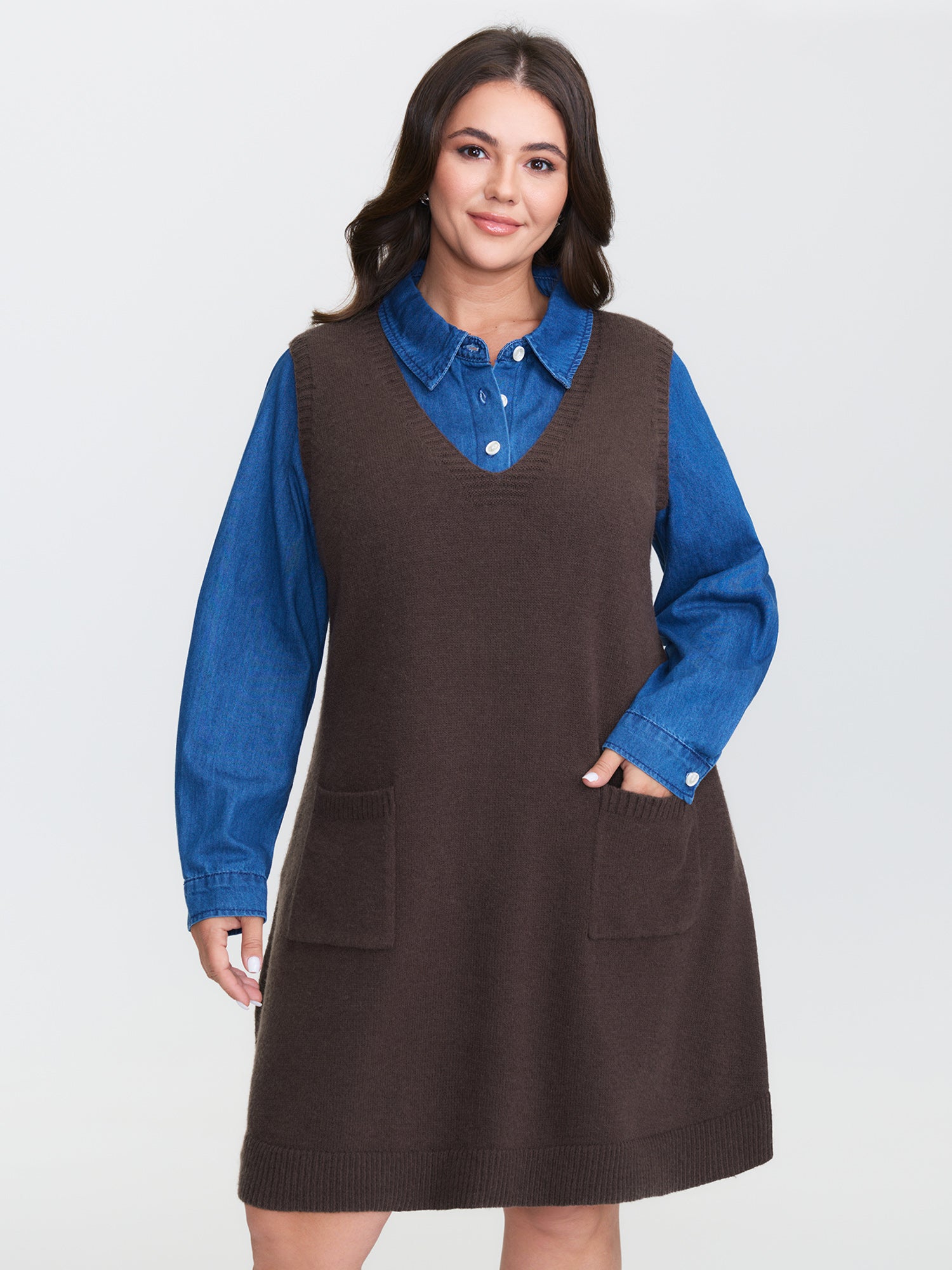 V-Neck A-Line Sleeveless Sweater Dress