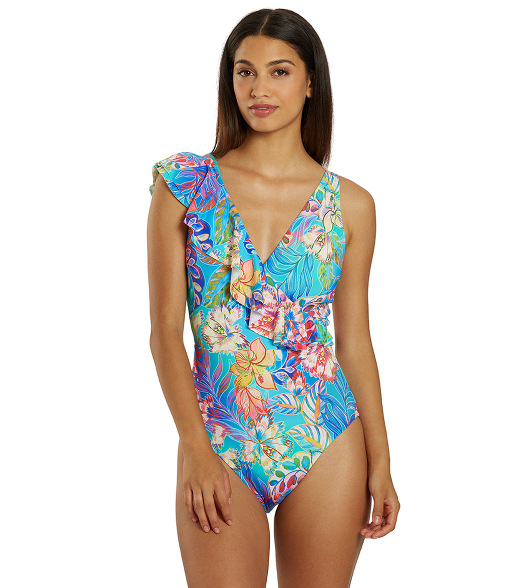 Johnny Was Women's Helena Ruffle Wrap One Piece Swimsuit