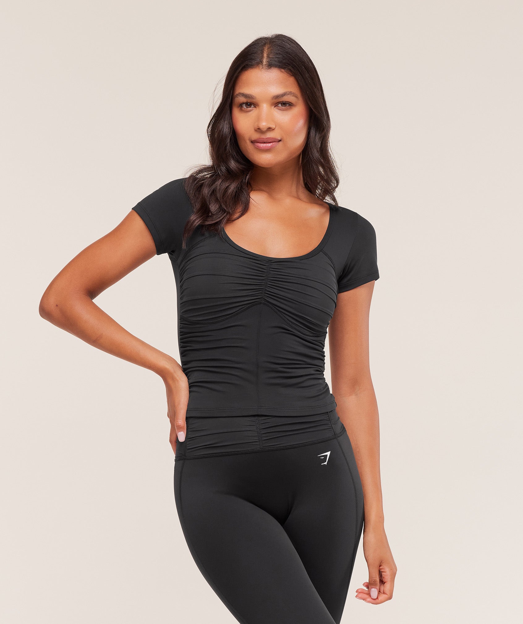Gymshark Ruche Short Sleeve Top - Black