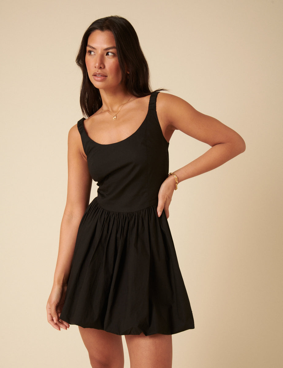 Black Loie Bubble Hem Mini Dress