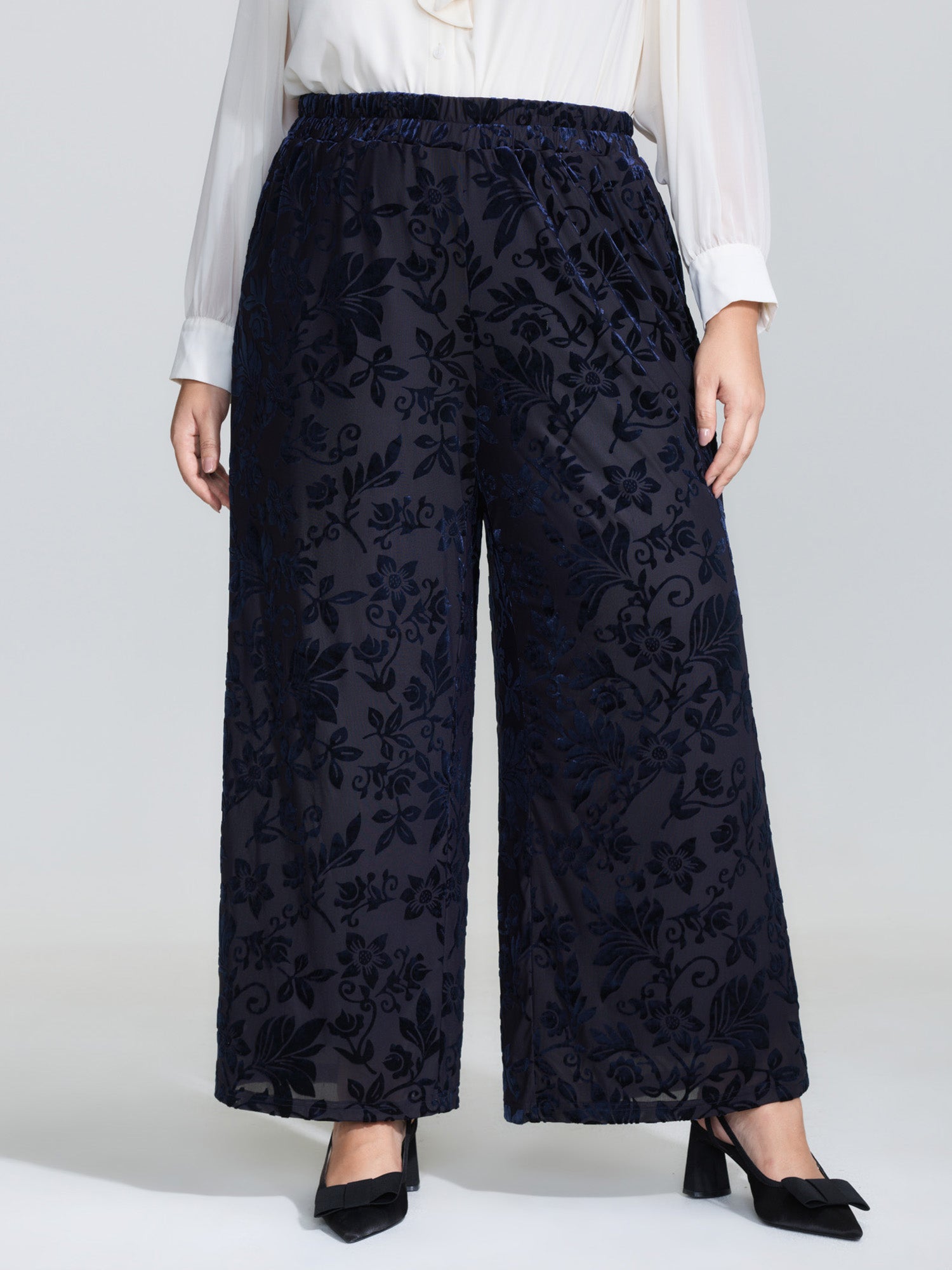 Elastic Flocked Stretchy Waist Sheer Pants