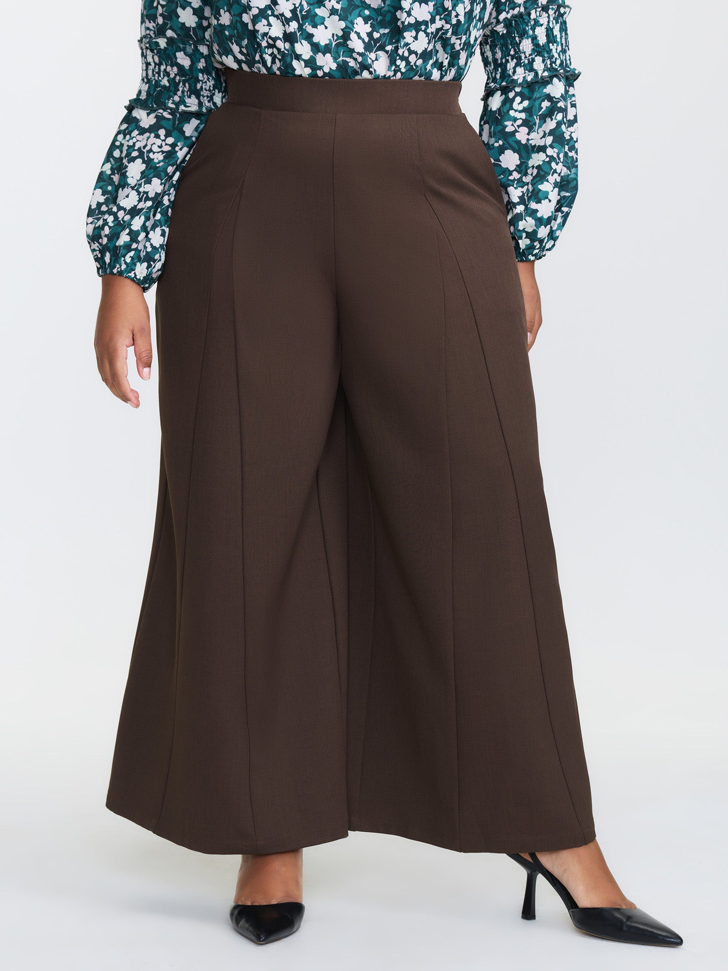 Side Seam Pockets Stretchy Waist Wide-Leg Pants