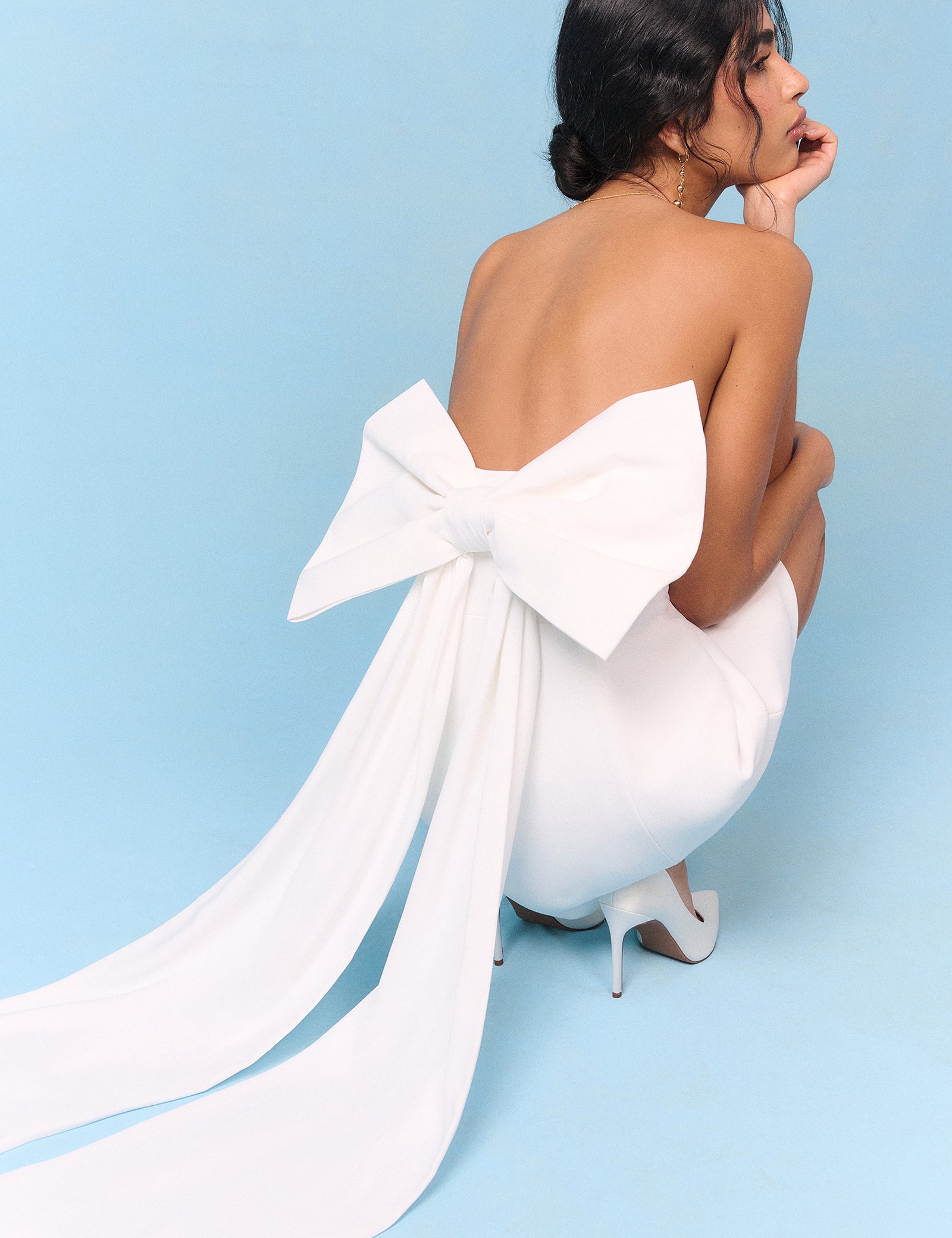 Bridal Ivory Crepe Statement Bow Lucienne Mini Dress