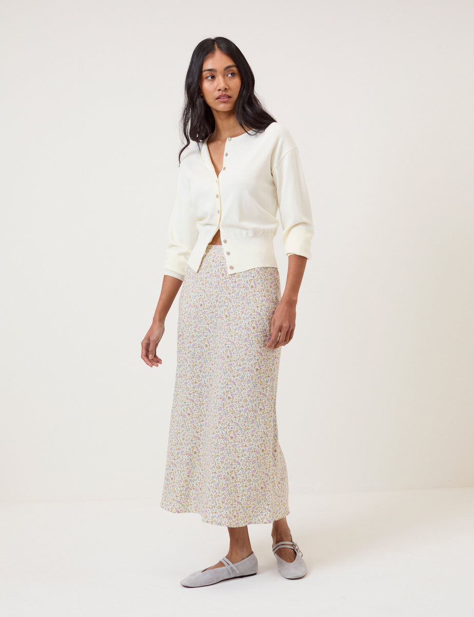 Cream Ditsy Floral Mila Midi Skirt