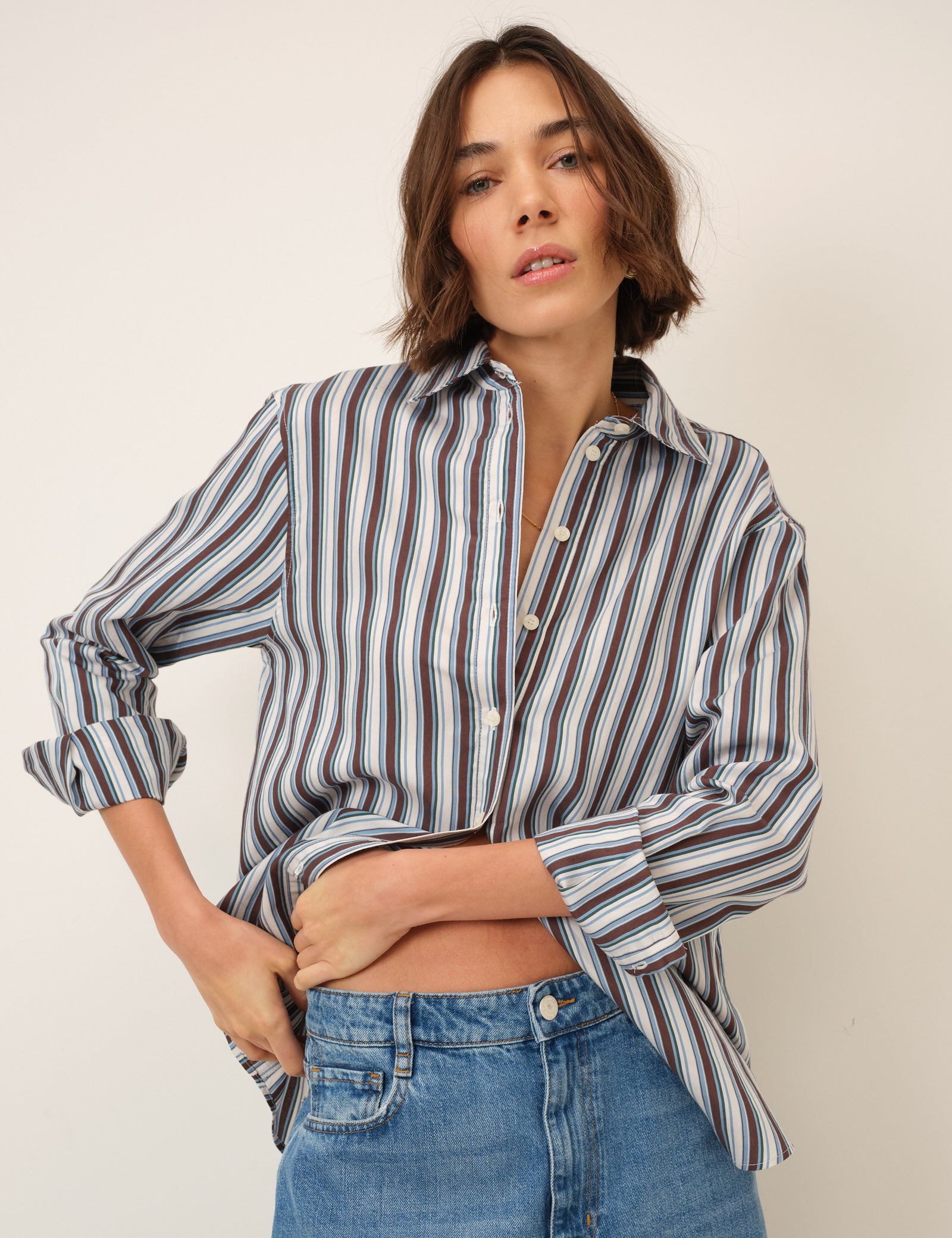 Blue And Brown Relaxed Striped Shirt