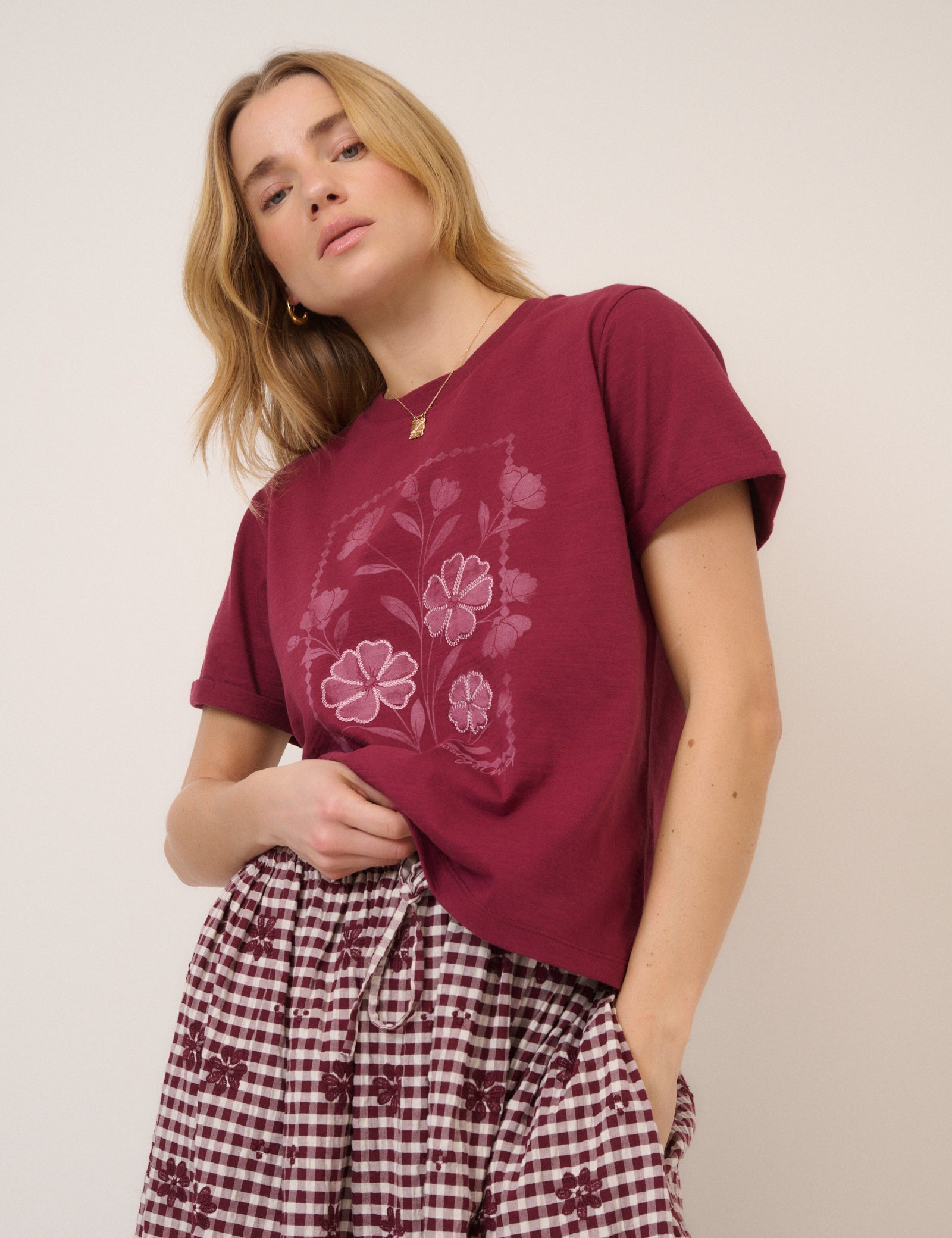 Burgundy Flower Graphic T-Shirt