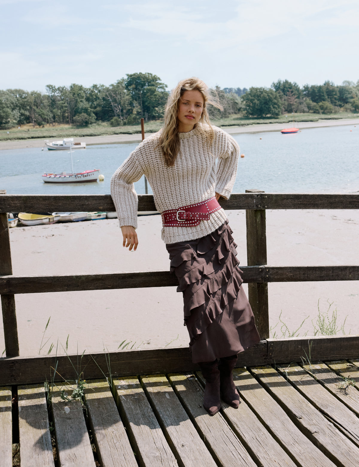 Brown Ruffle Midi Skirt