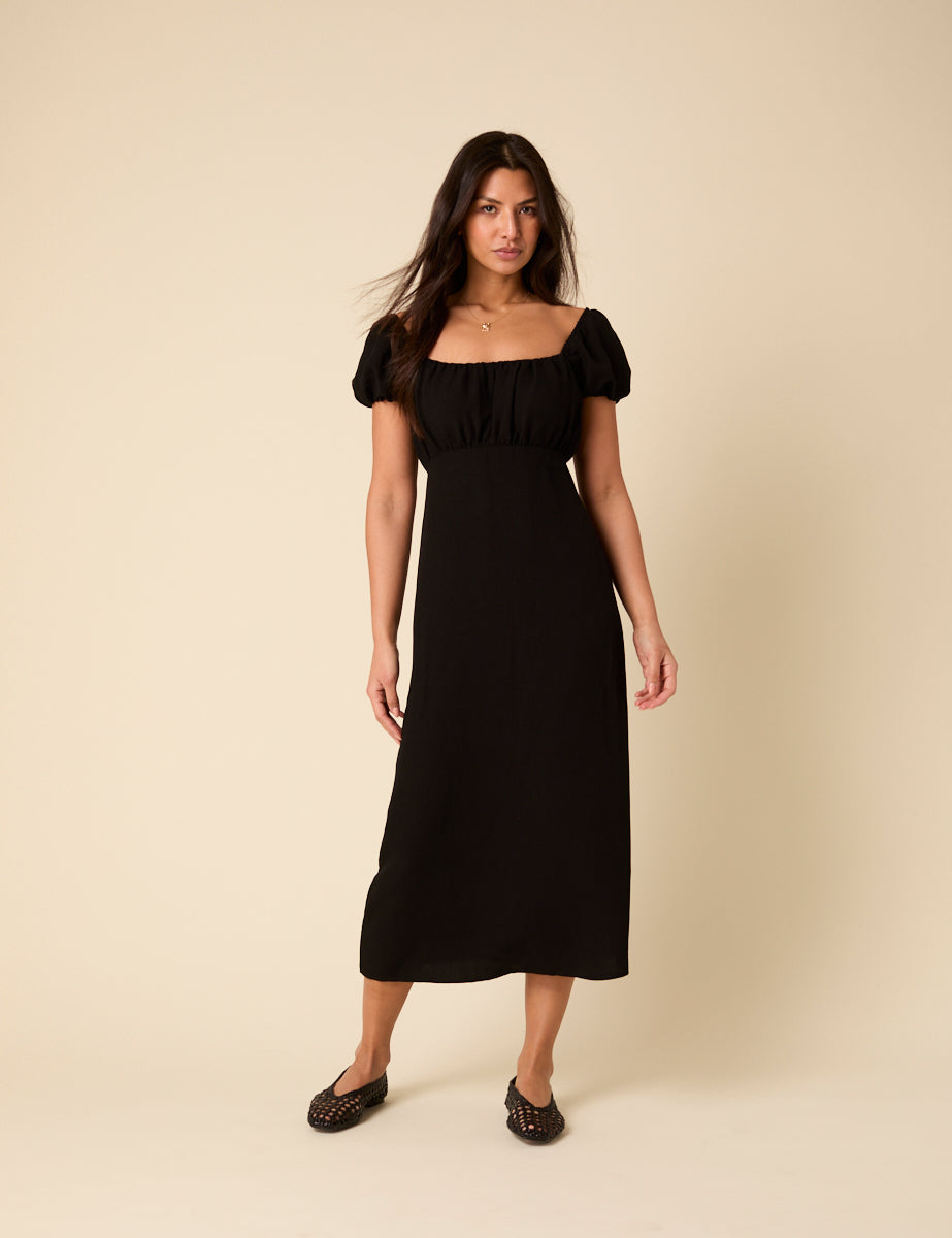 Black Puff Sleeve Raven Midi Dress