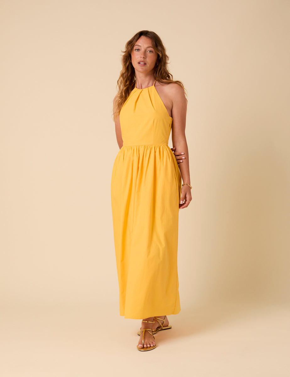 Yellow Halterneck Amber Midi Dress