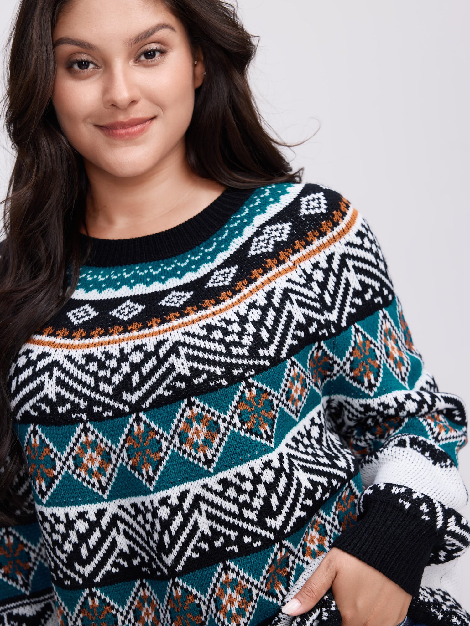 Boho Print Color Contrast Pullover