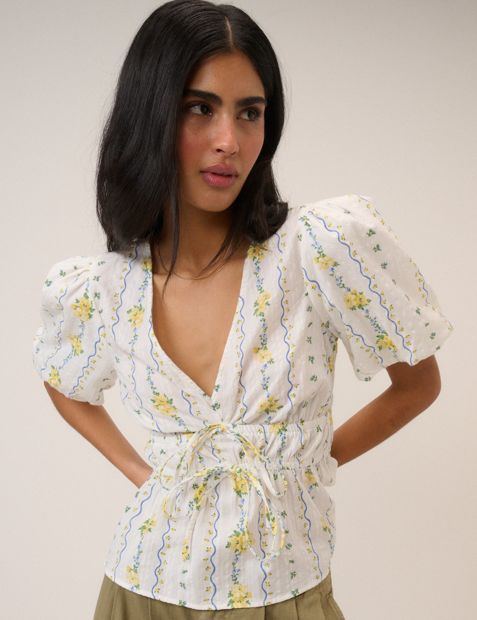 White Ditsy Floral Cordelia Top