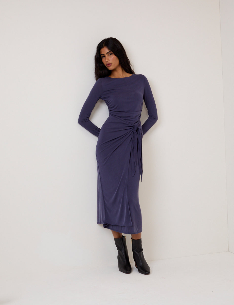 Blue Jersey Long Sleeve Harper Midi Dress