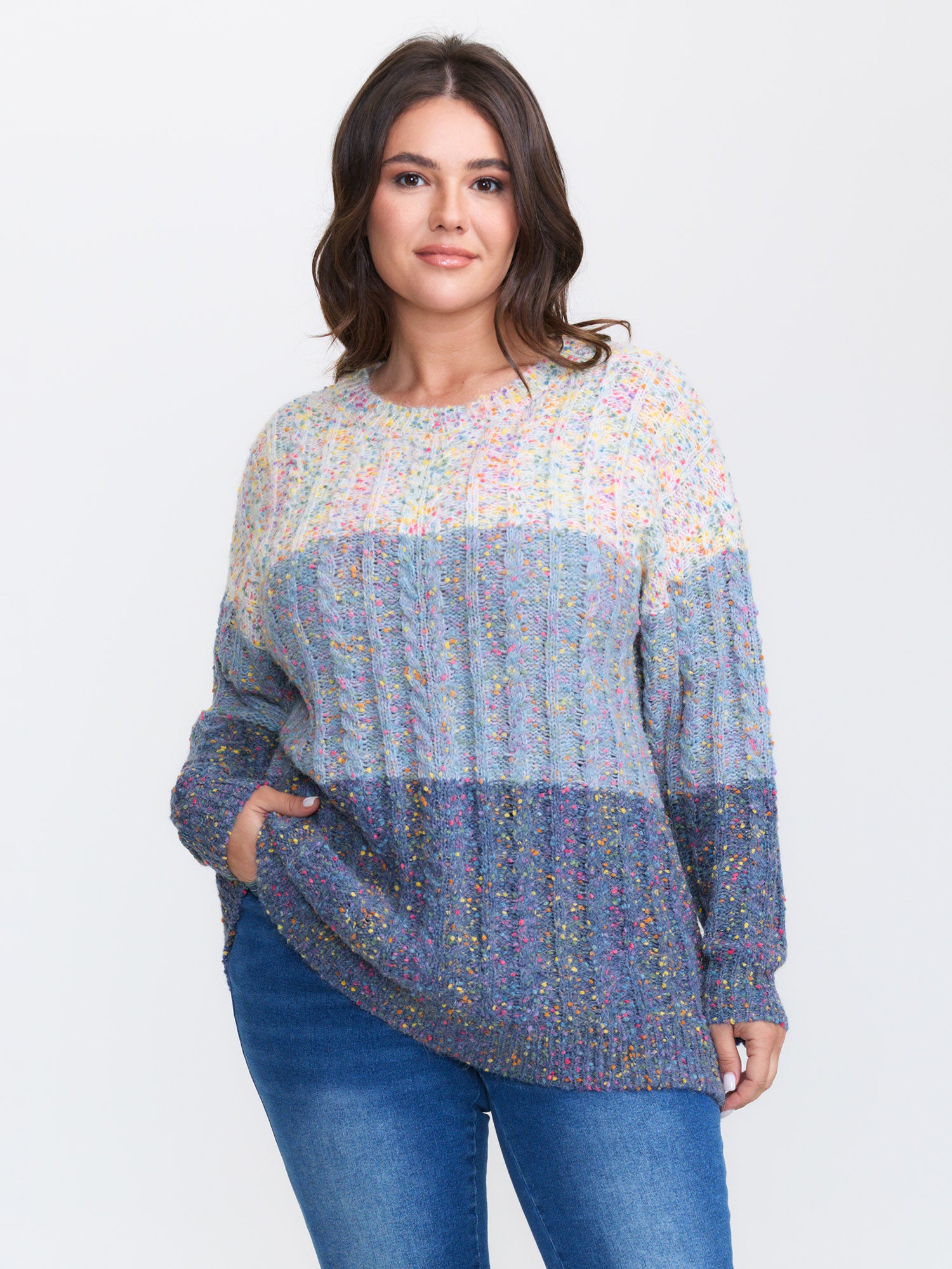 Colorblock Heather Round Neck Pullover