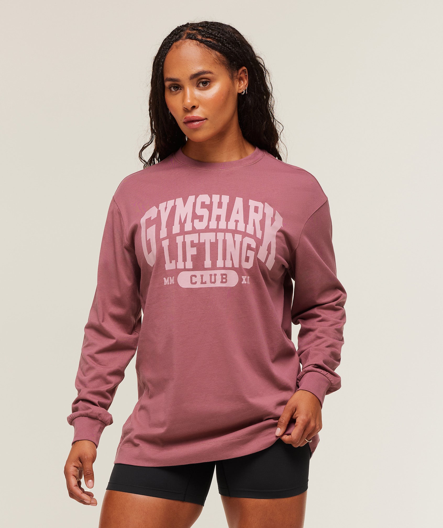 Gymshark Lifting Club Graphic Oversized Long Sleeve T-Shirt - Reset Pink