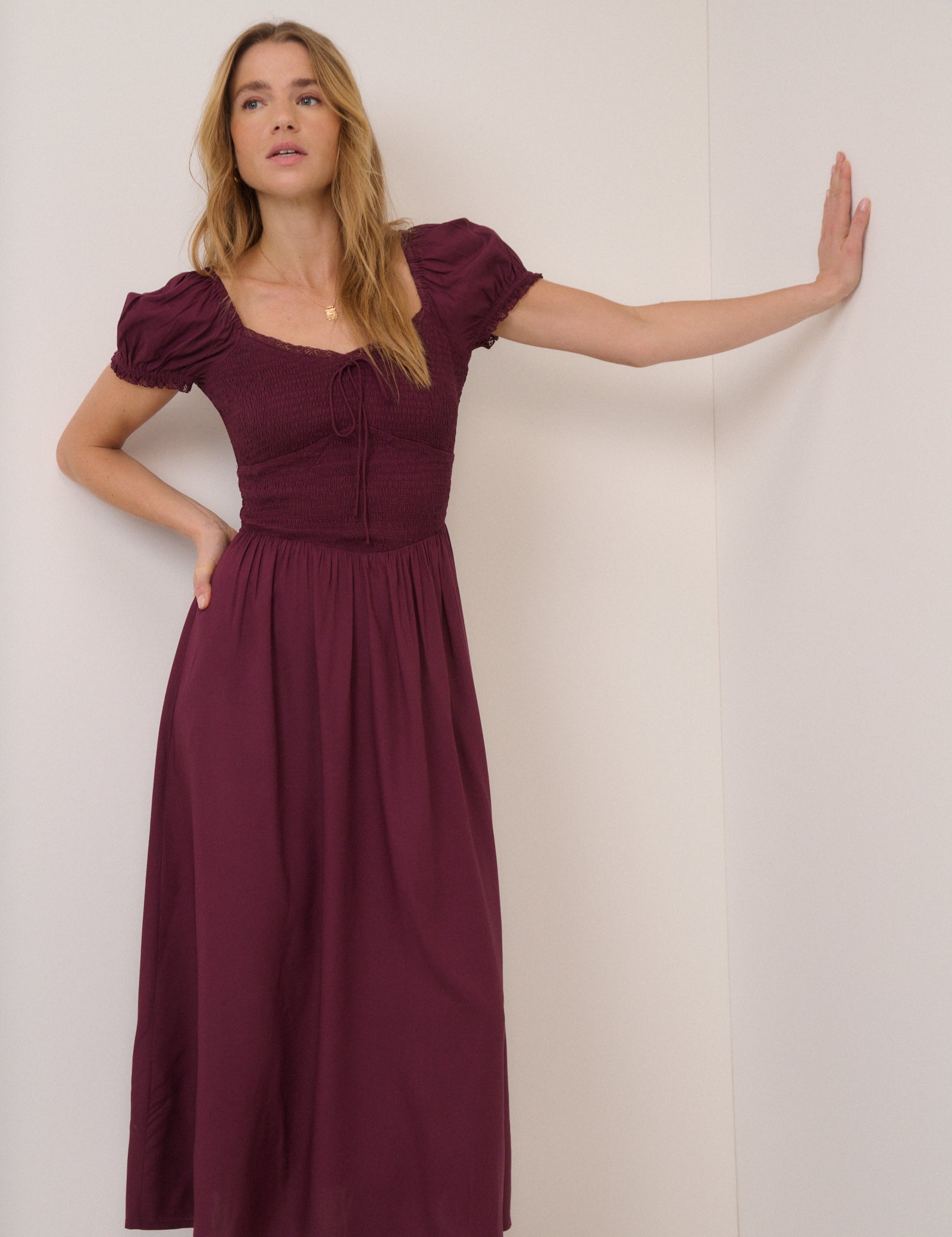 Plum Puff Sleeve Savanna Midi Dress