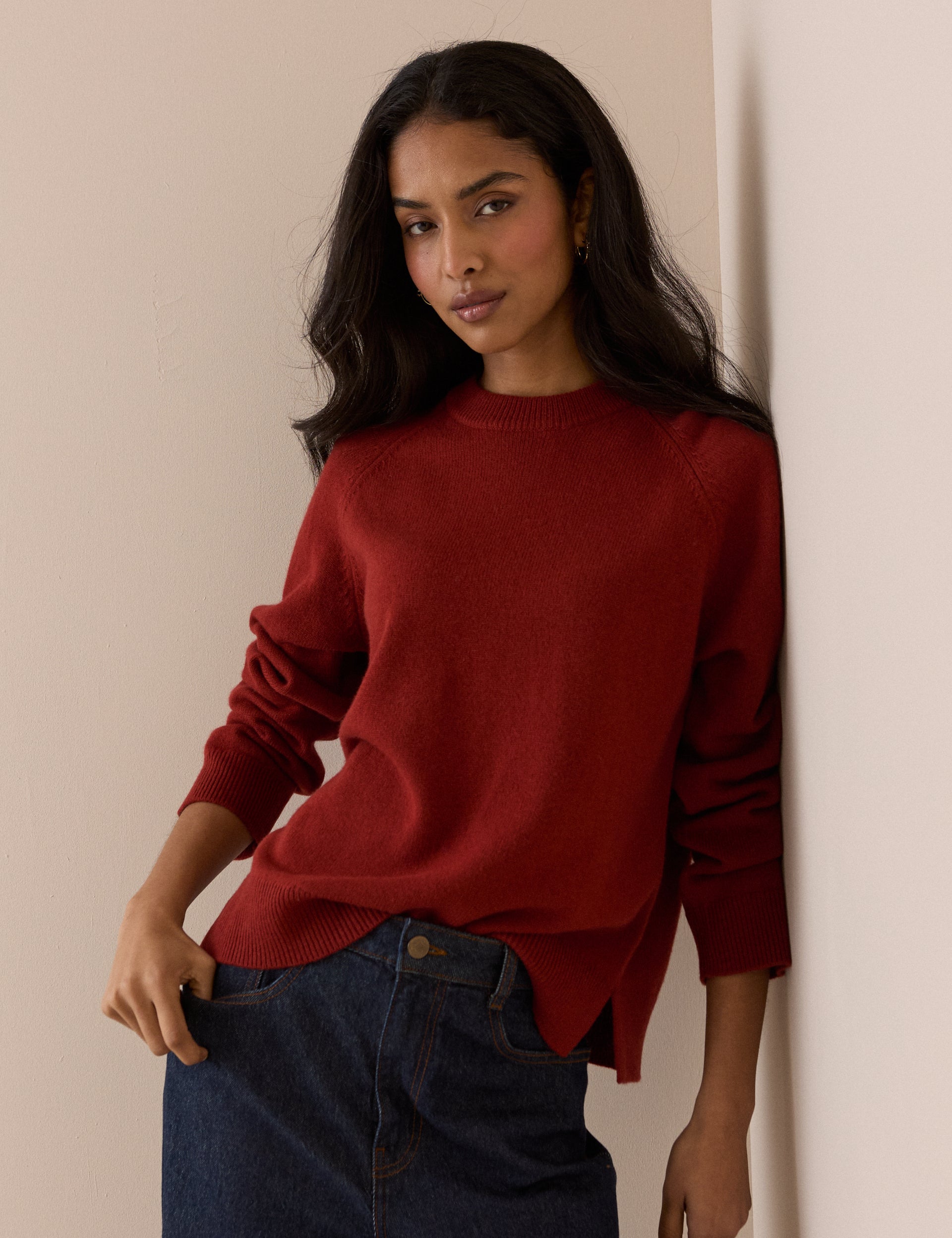 Rust Red Raglan Sleeve Wool Jumper
