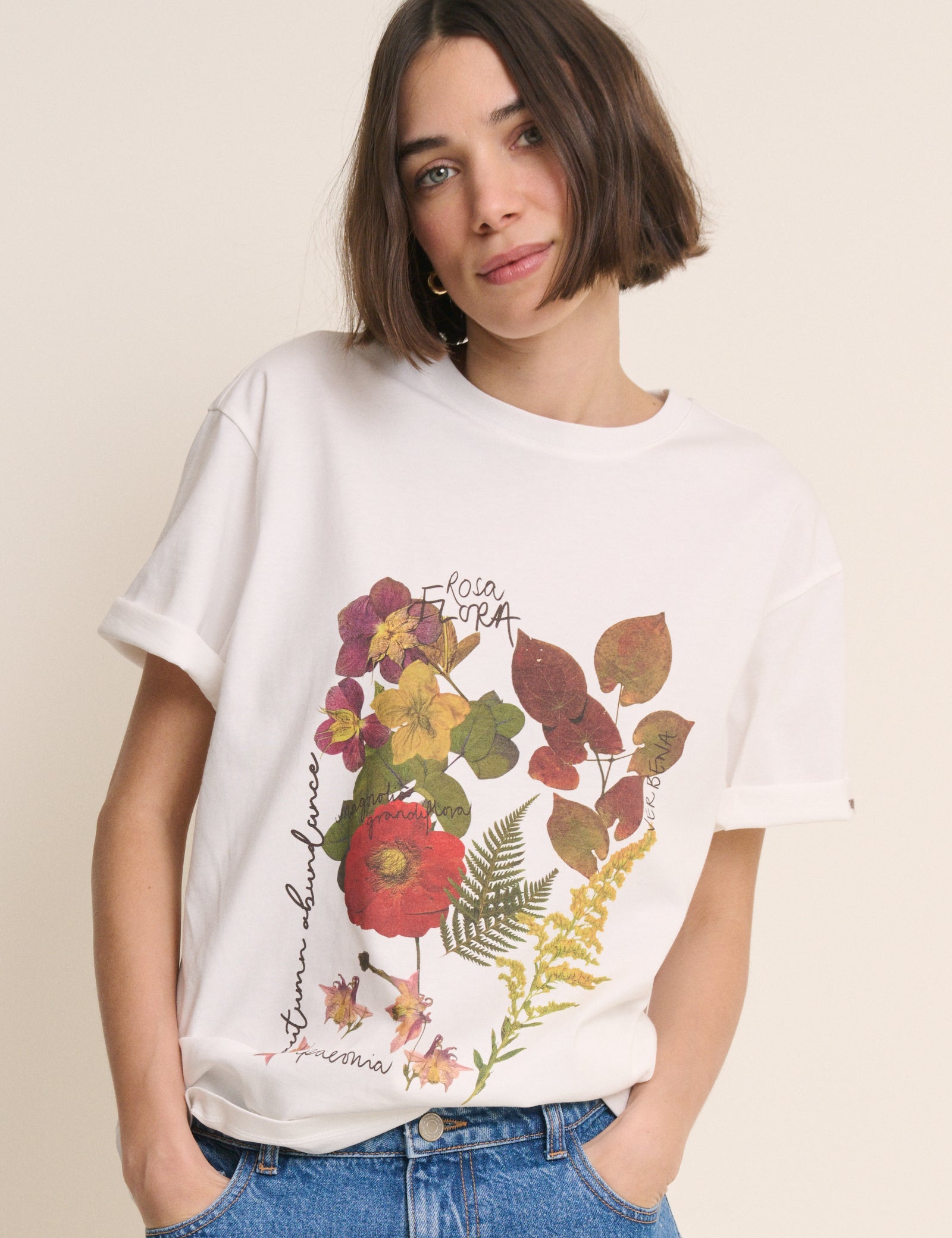 White Floral Graphic Oversized T-Shirt