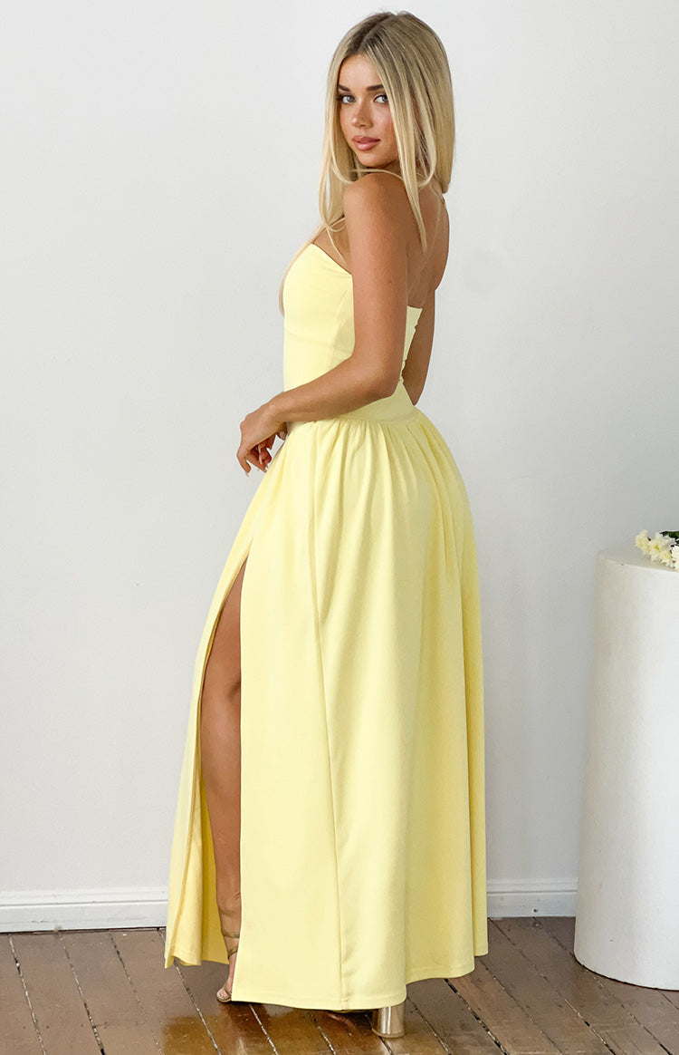 Nate Yellow Strapless Formal Maxi Dress