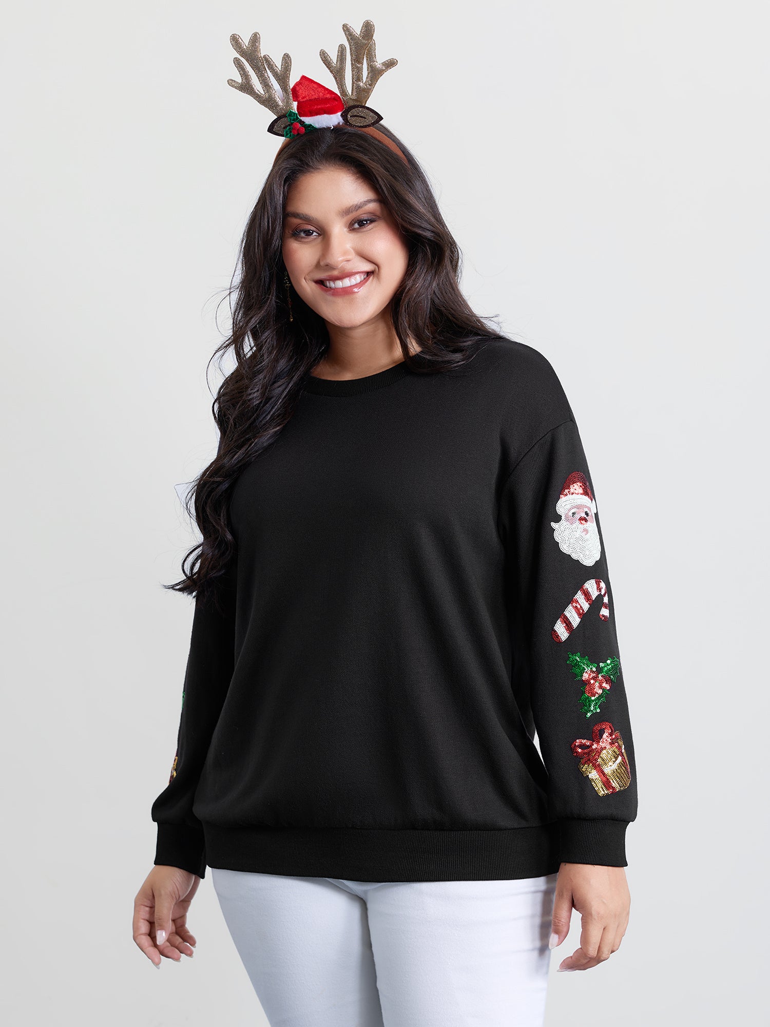 Holiday Sequin Embroidery Relaxed-Fit Sweatshirt