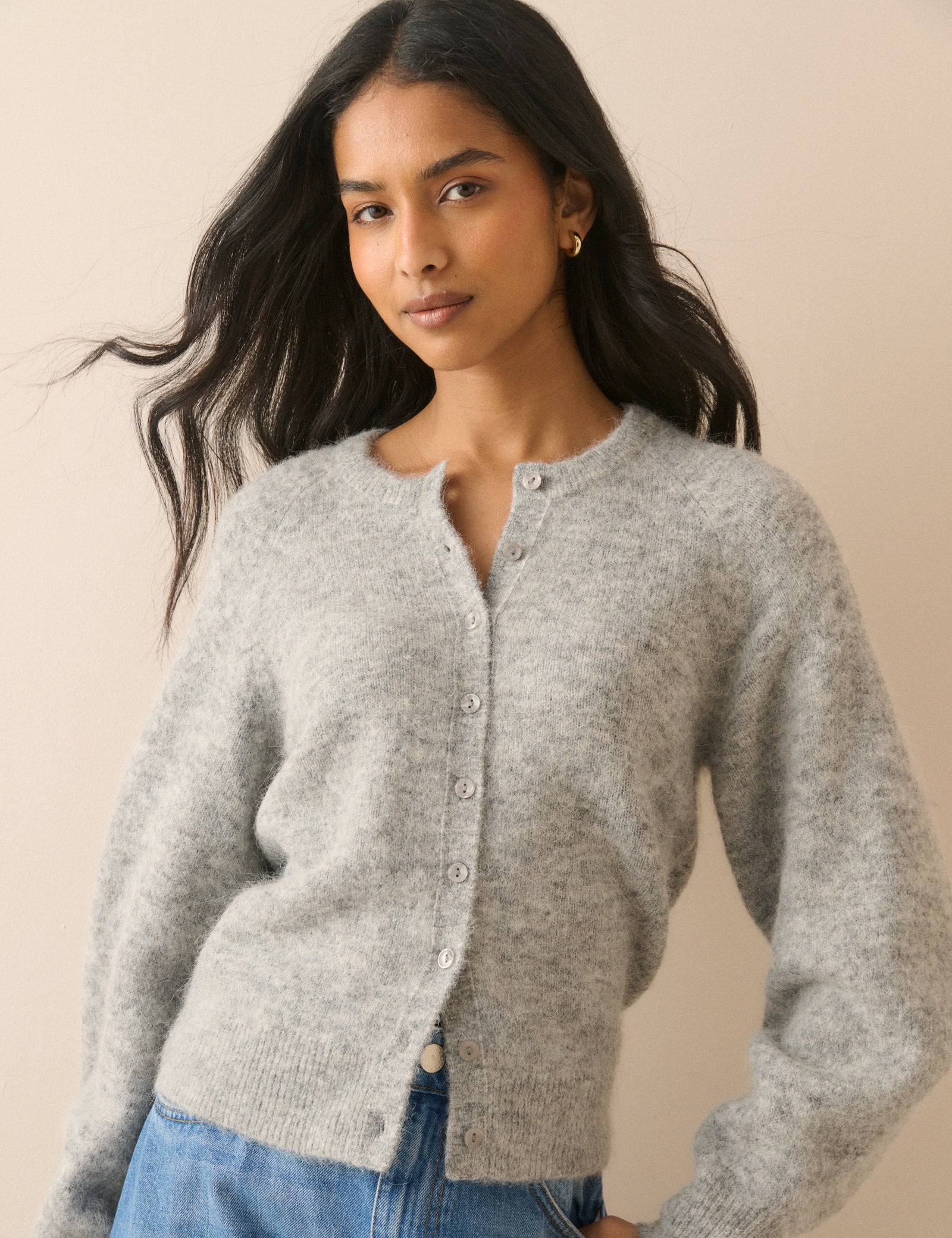 Grey Crew Neck Cardigan