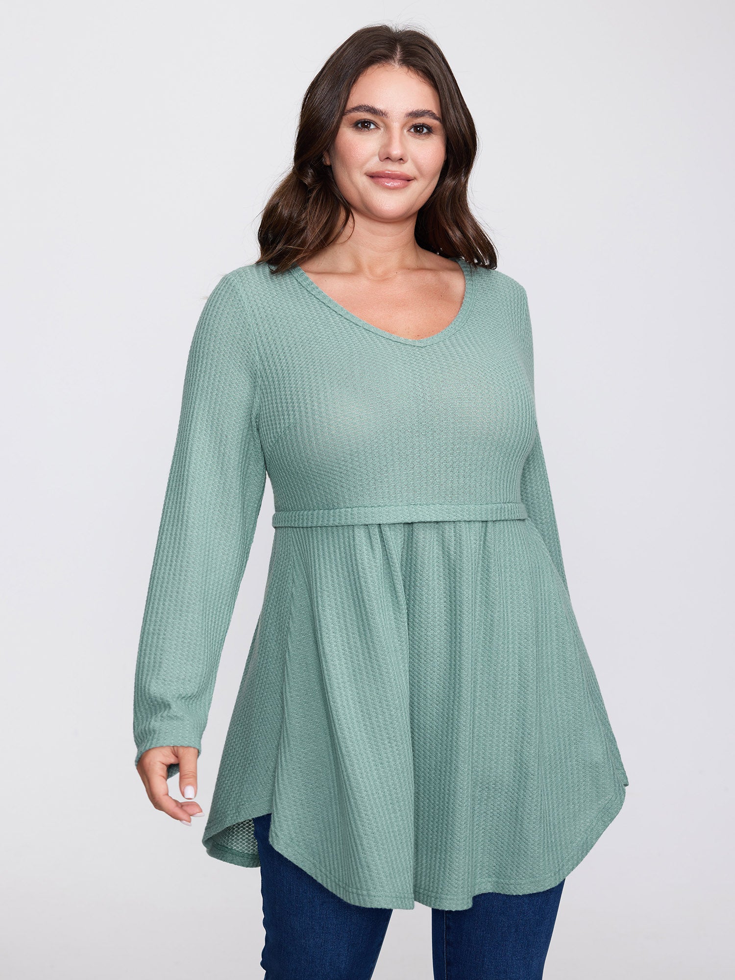 Layered V-Neck Fit and Flare Knit Top