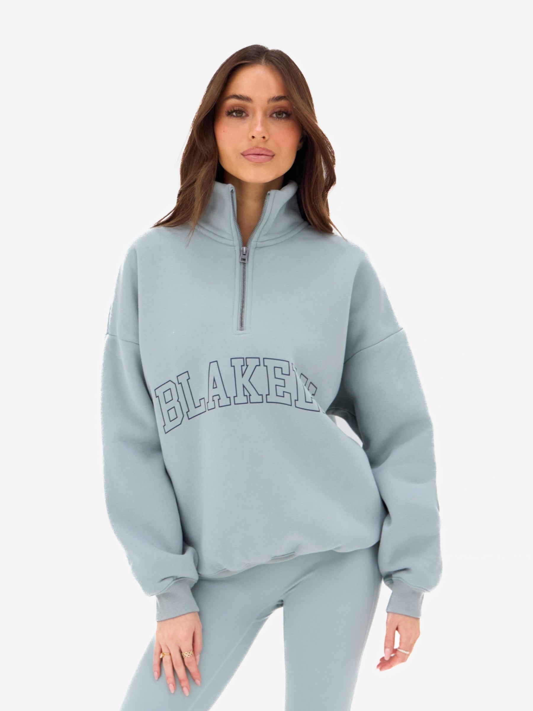 Outline Varsity 1/4 Zip Jumper - Mineral Blue