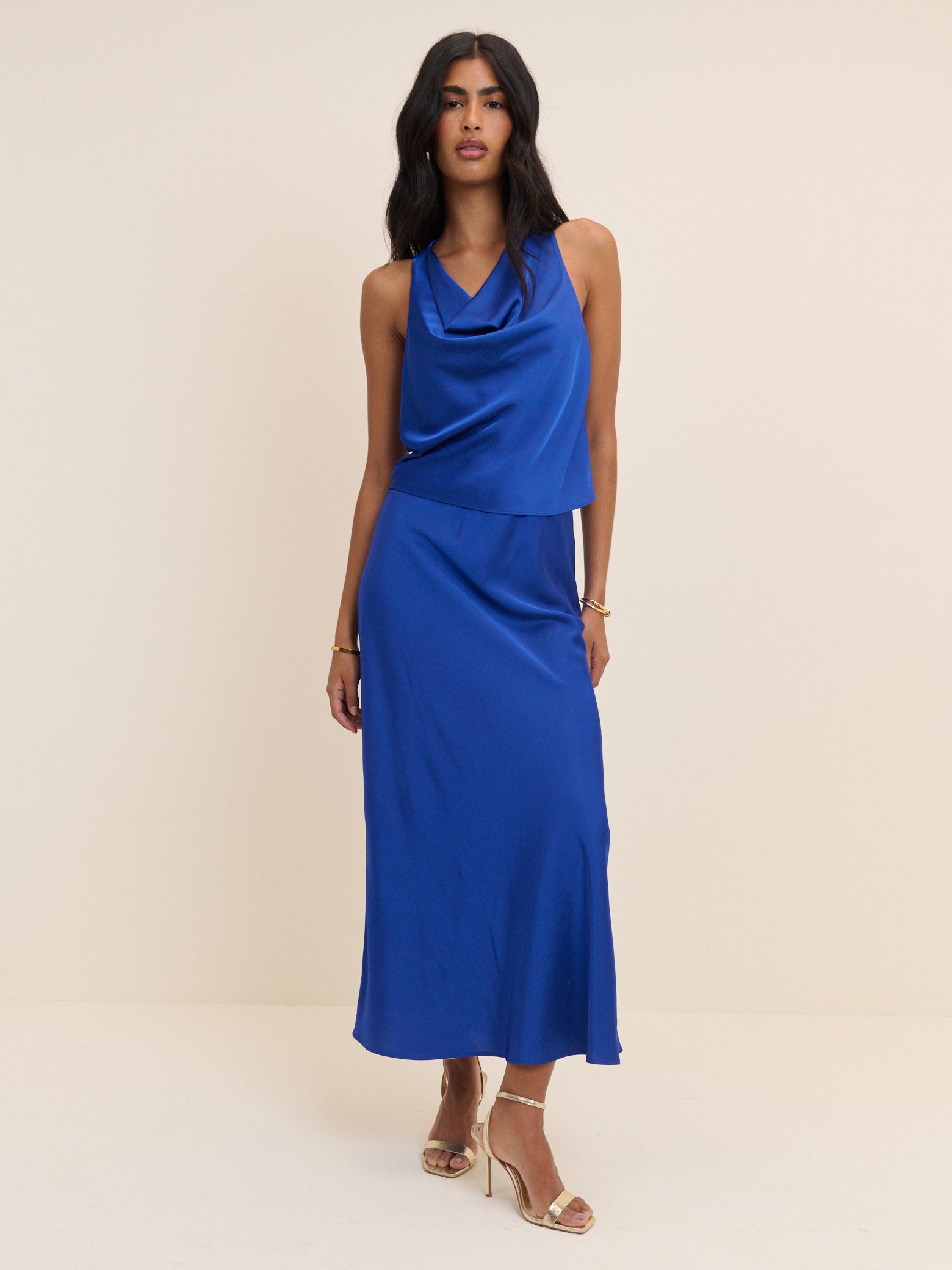 Electric Blue Satin Slip Maxi Skirt