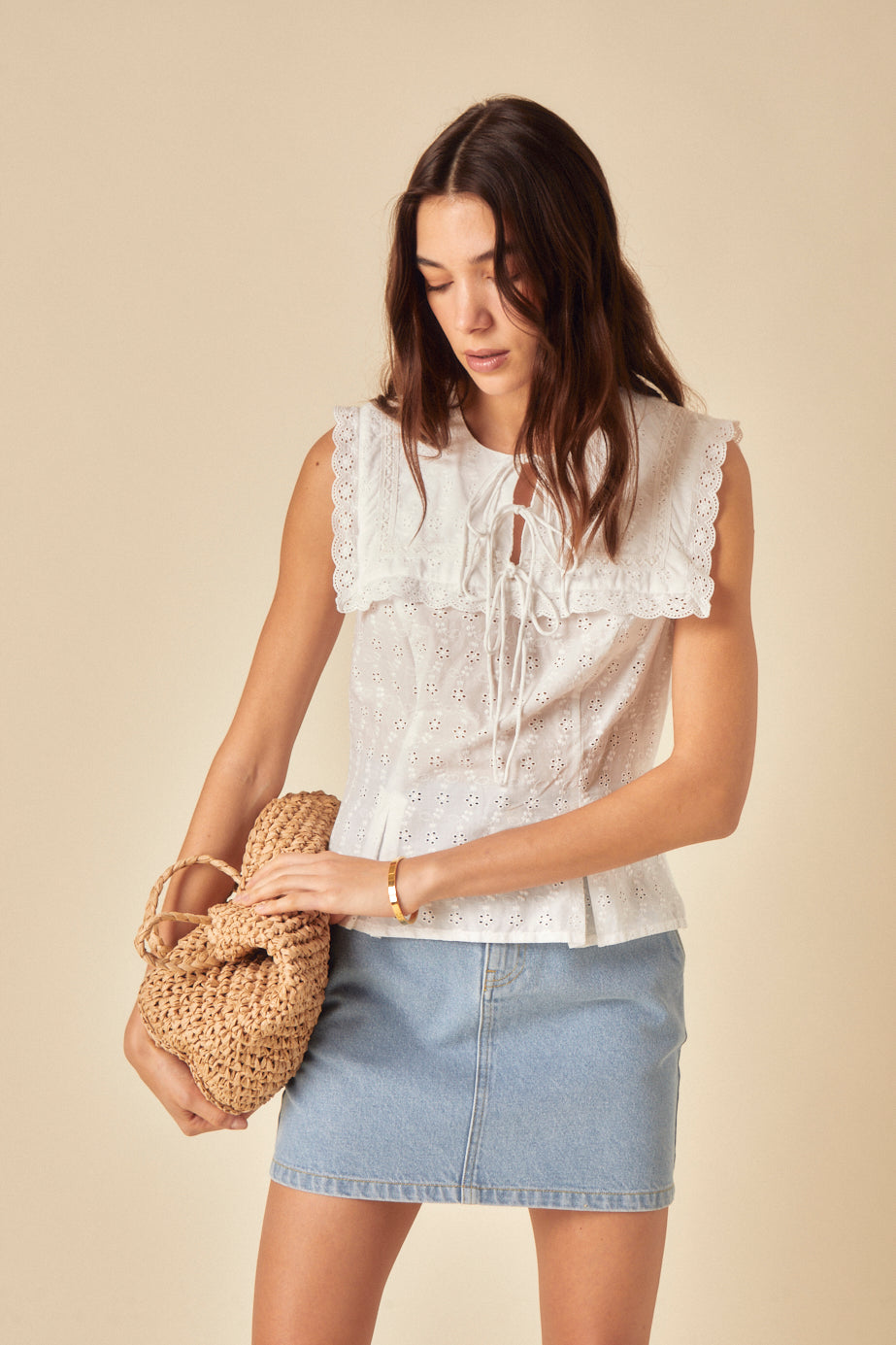 White Collar Broderie Anglaise Top