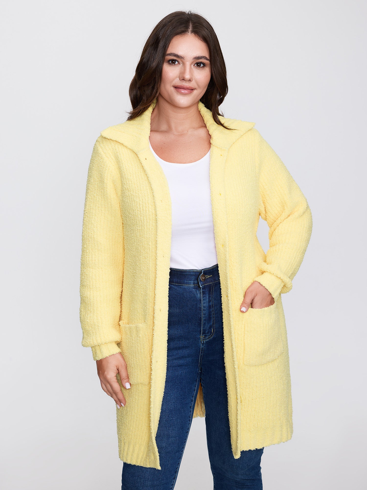 Supersoft Textured Button Long Knit Cardigan