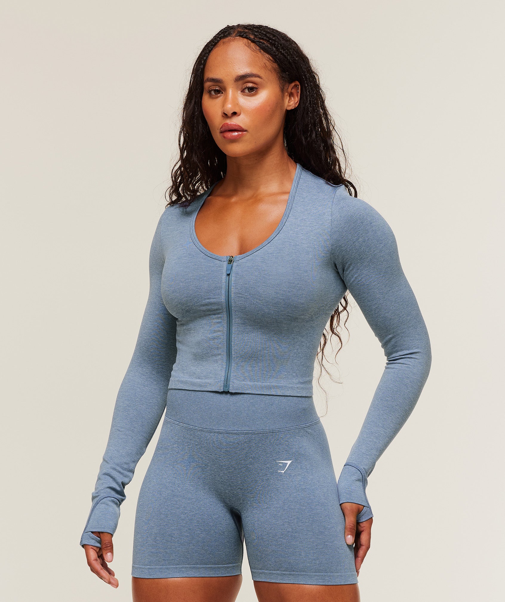 Gymshark Lift Seamless Zip Up Jacket - Worn Blue/Peri Blue Marl