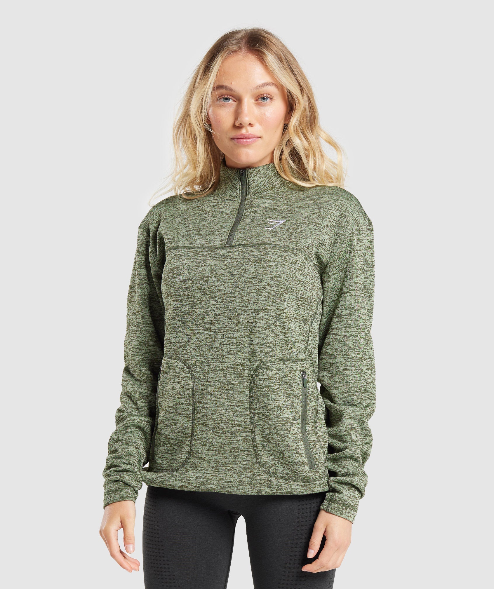 Gymshark Thermal Fleece 1/4 Zip Pullover - Winter Olive/Light Sage Green