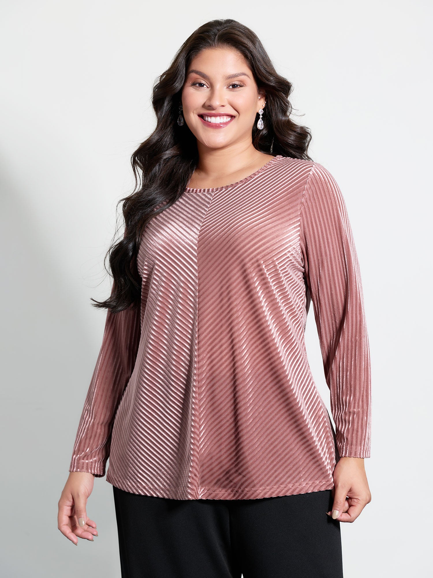 Velvet Laser Cut Stripe Sheer T-Shirt