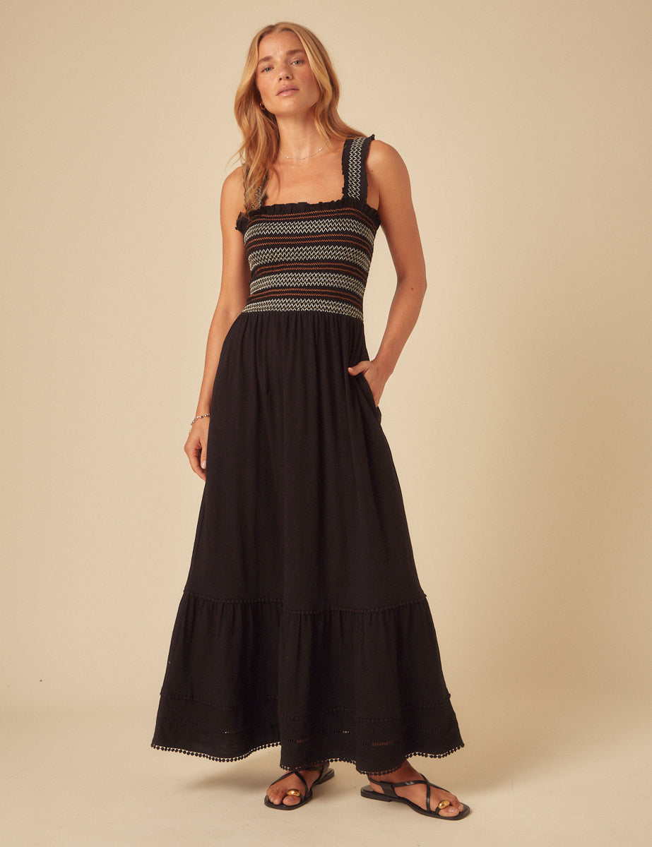 Black Embroidered Fifi Maxi Dress