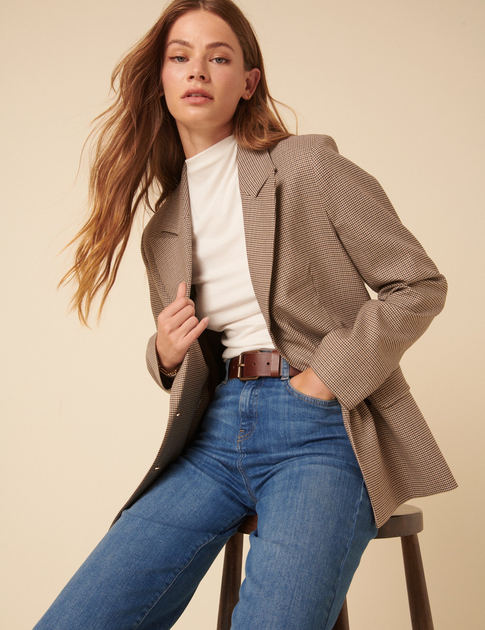Beige Heritage Check Blazer